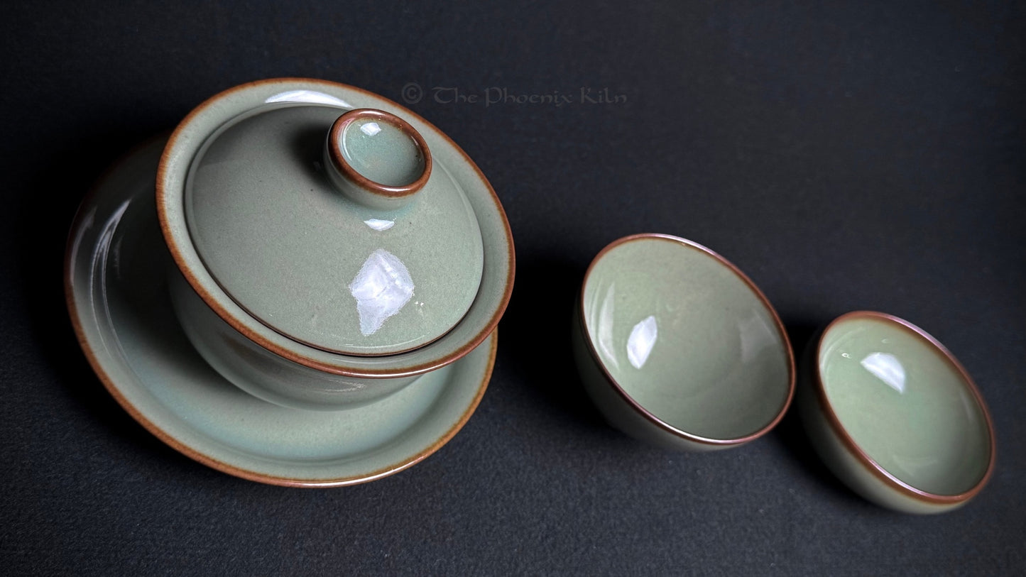 Green Jade Gaiwan Set – Dragon Kiln Wood-fired Jian Ware（JIG 2506-01-01）