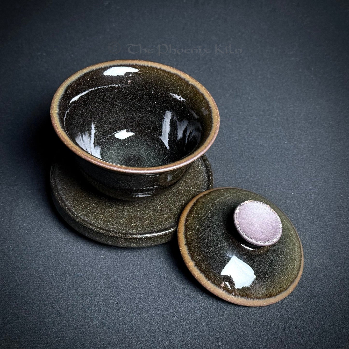 Three-piece Gaiwan - Skyward Dragon Kiln Wood-fired Jian Ware (GKD 2509-09-08)