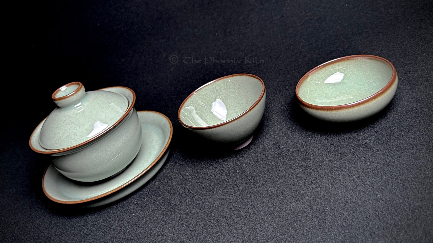 Green Jade Gaiwan Set – Dragon Kiln Wood-fired Jian Ware（JIG 2506-01-01）
