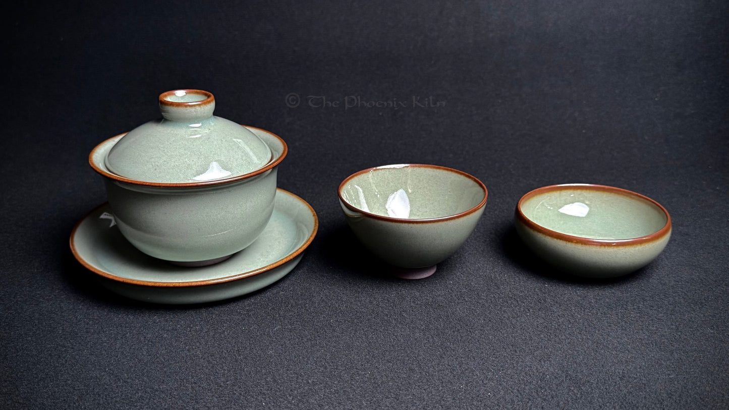 Green Jade Gaiwan Set – Dragon Kiln Wood-fired Jian Ware（JIG 2506-01-01）