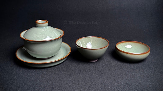Green Jade Gaiwan Set – Dragon Kiln Wood-fired Jian Ware（JIG 2506-01-01）